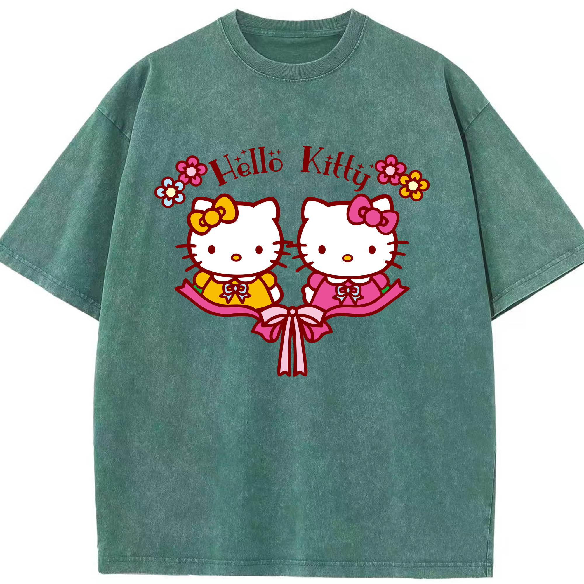 （画像用） Hello Kitty ハローキティ 綿100% ヴィンテージ風 半袖Tシャツ（フロントプリント）
